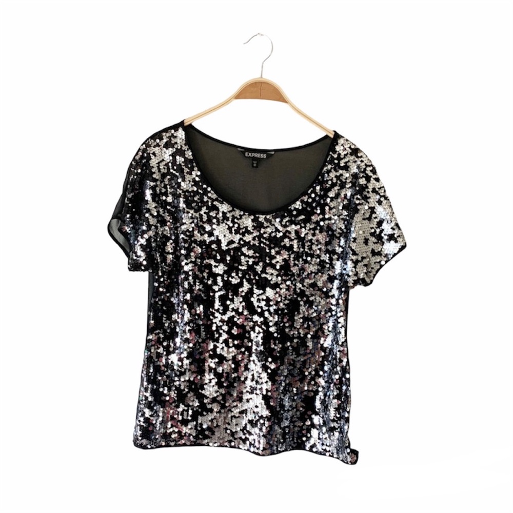 Express Black + Silver Sequin Top